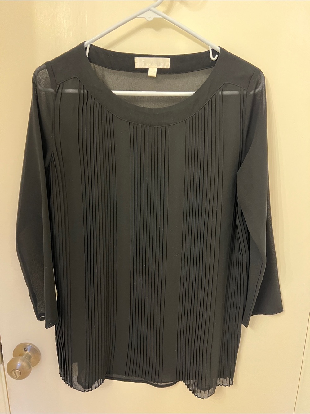 Lumiere Black Pleated Long-Sleeve Dress Top